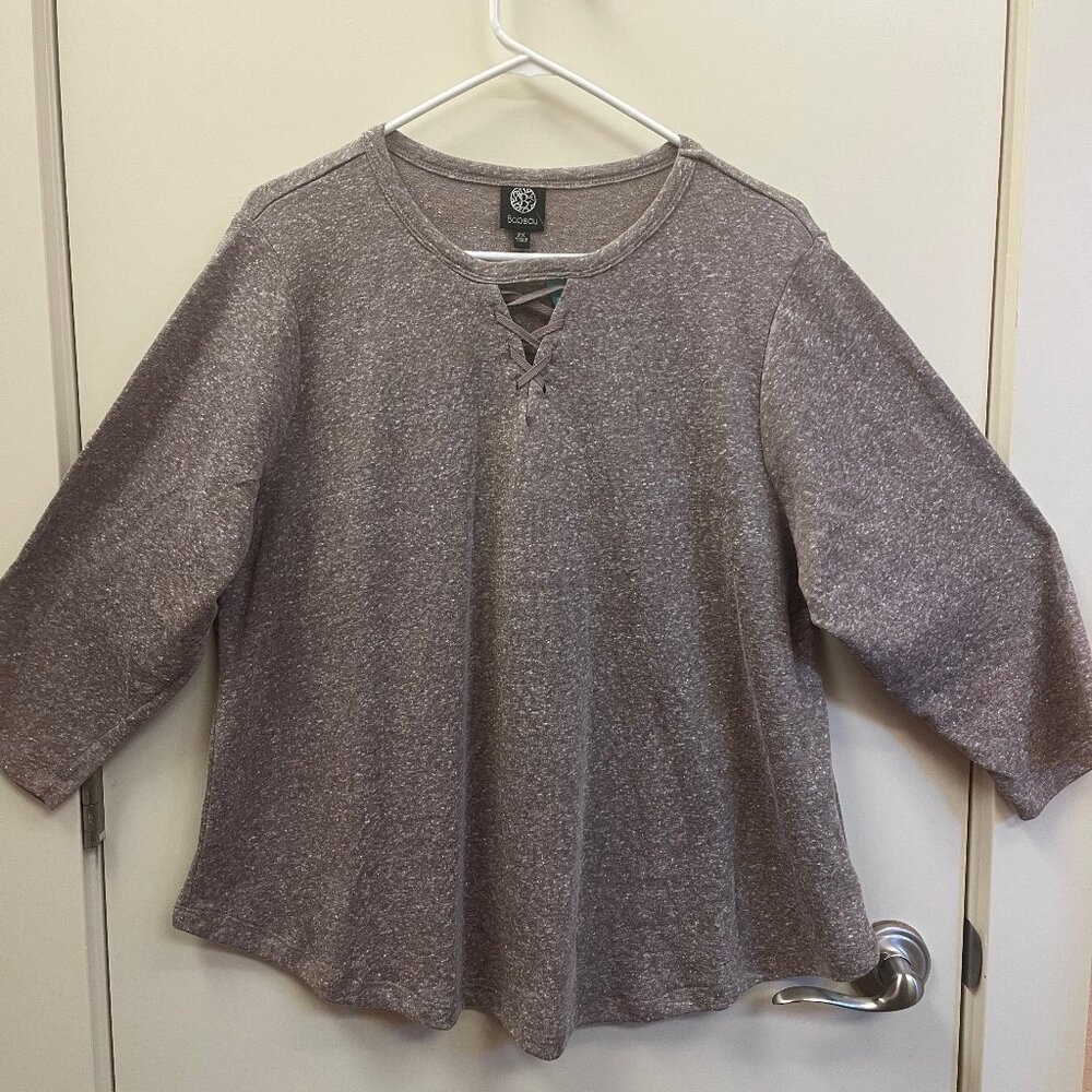 Bobeau Skarlett Lace Up Detail Knit Top, Taupe, 2X, NWT